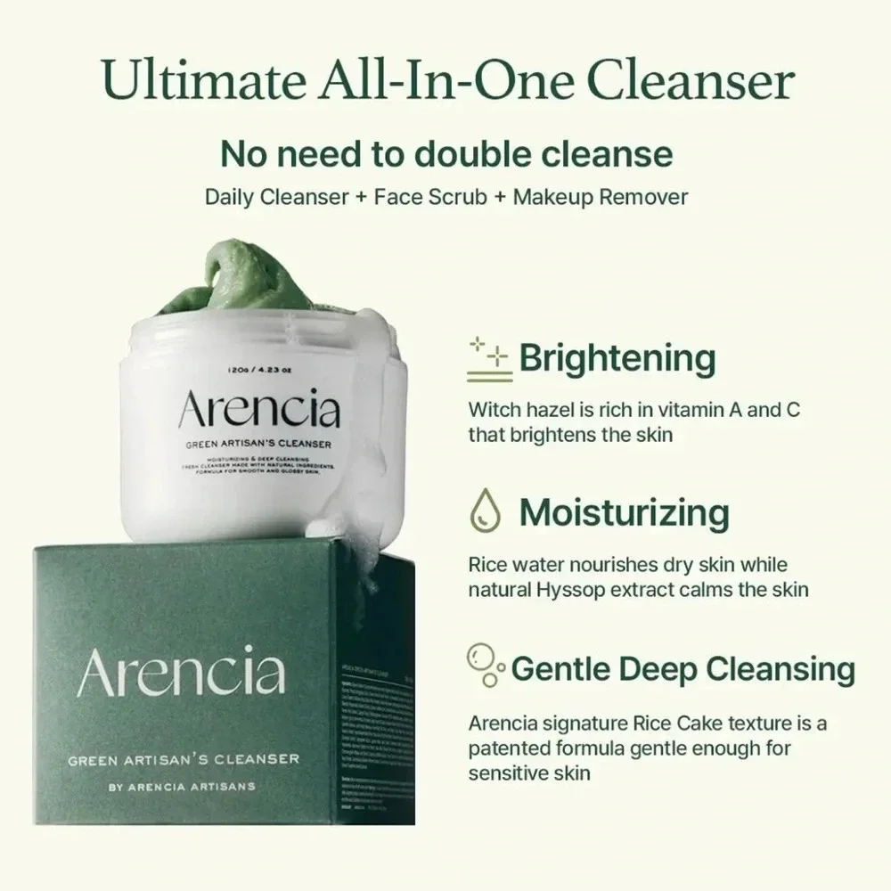 NWT Arencia Full Size Skincare Bundle Green Artisan's Cleanser, Hyssop Fume Balm